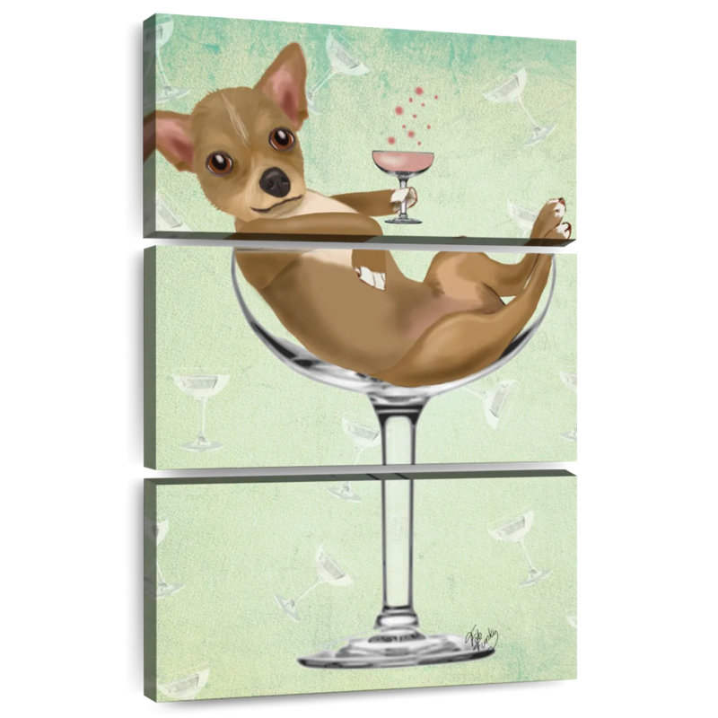 Chihuahua Brampt dans un verre à cocktail, H 38 po x l 24 po