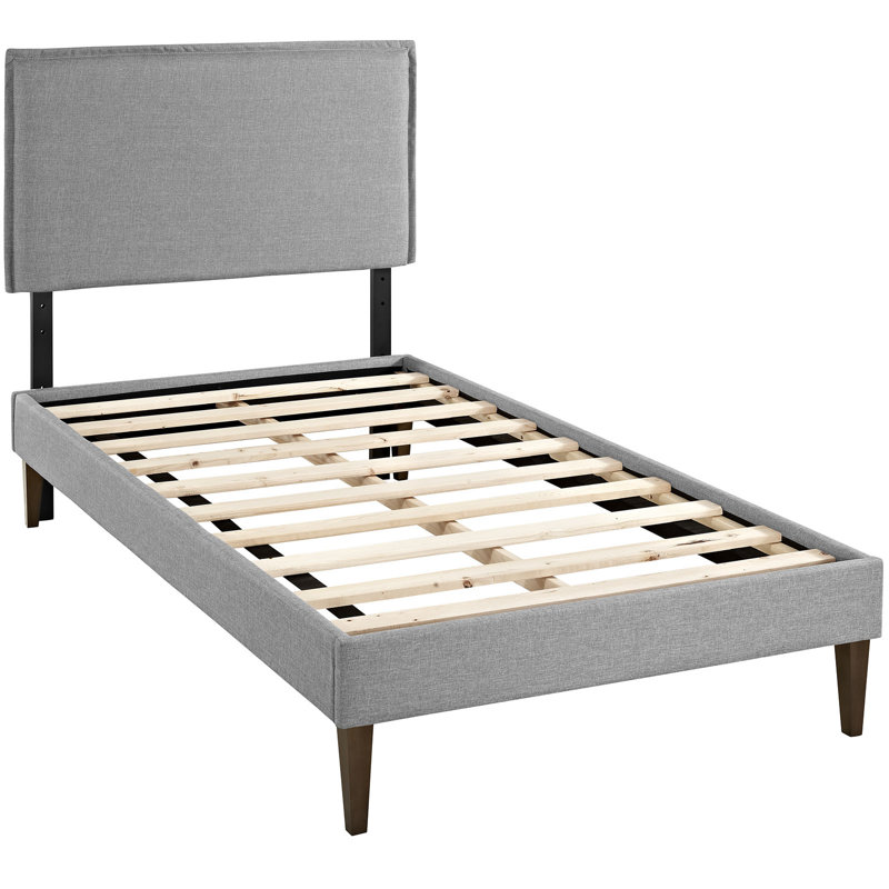Modway Camille Fabric Platform Bed with Squared Tapered Legs, Gray, Twin