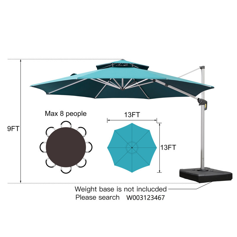 396cm Cantilever Parasol, Turquoise Blue