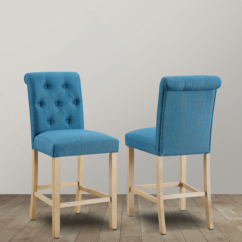 Ensemble de 2 tabourets en bois massif à dossier à hauteur de comptoir Siena, bleu, Bleu