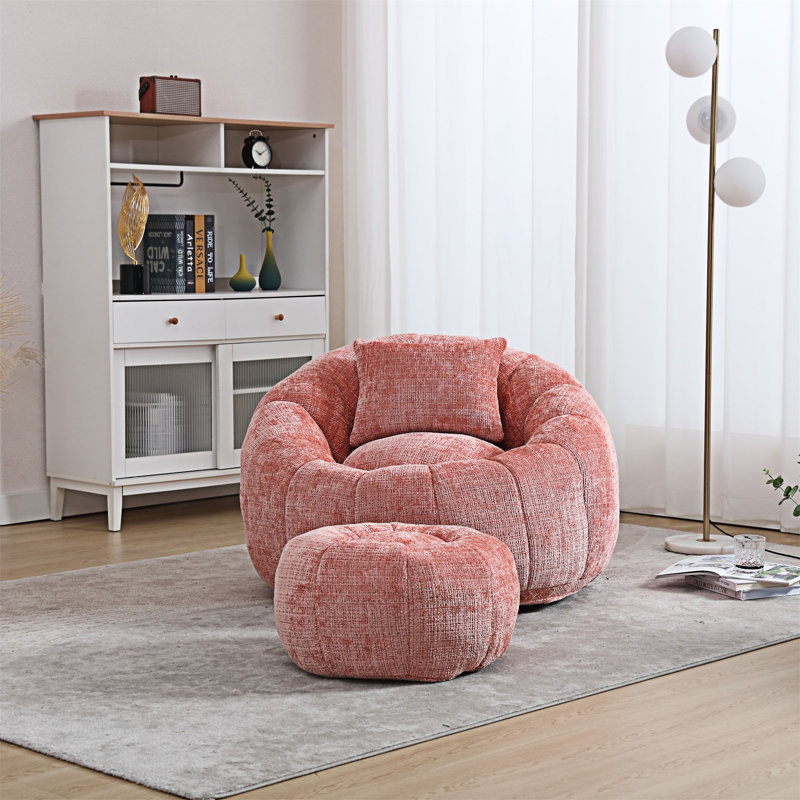 Fauteuil à billes rond avec repose-pieds, Rose