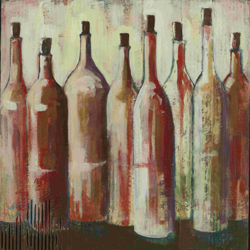 Peint de grandes bouteilles de vin - peinture sur toile tendue, H 36 po x l 36 po
