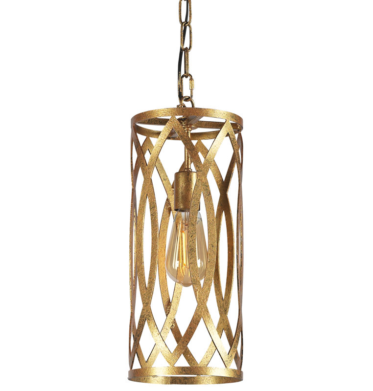 New Orleans 1 - Light Unique / Statement Cylinder Pendant with Wrought Iron Accents, Gilded Gold