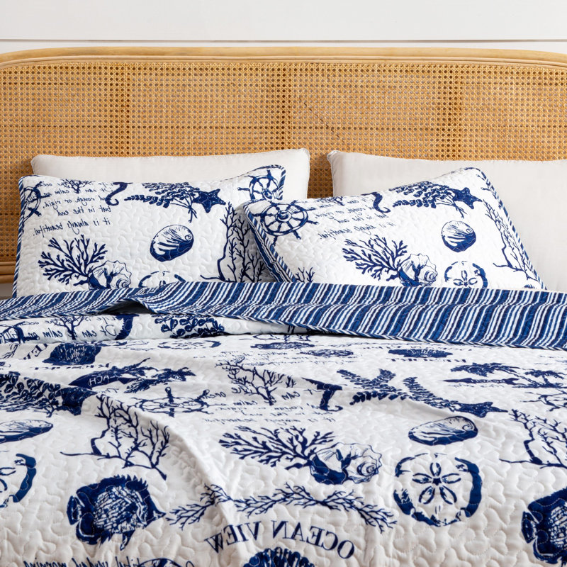 Catalina Twin Reversible Navy Blue Microfiber Quilt Set