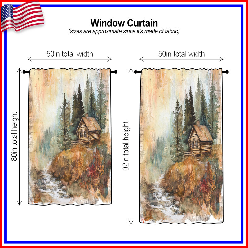 Rustic Cabin Forest Window Curtains, Cabin Sheer & Blockout Curtains - 1 Panel, 50" x 92" - 1 Panel, Sheer