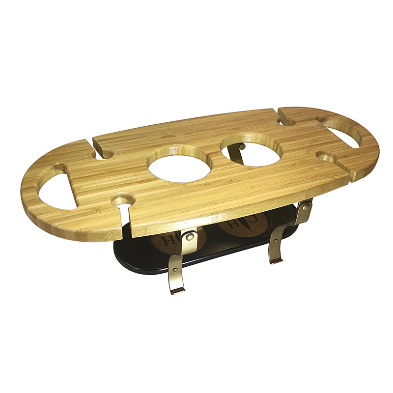 Katrina 2 Bottle Solid Wood Tabletop Wine Bottle & Glass Rack in Brown