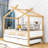 Wooden House Bed With Twin Pull-Out Trundle And Bookshelf Storage-712112999