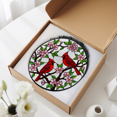 7.8"H Cardinal Blossom Stained Glass Window Panel