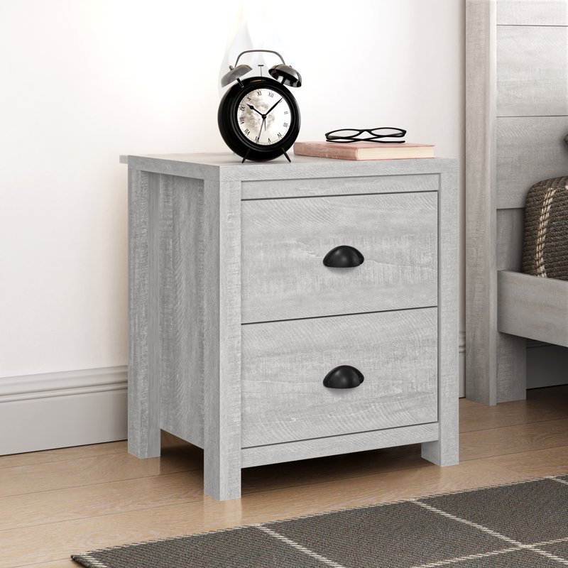 Isenbert Crissman 2 Drawer Nightstand, Dusty Gray Oak