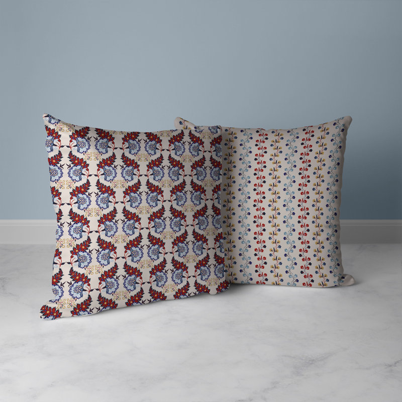 Coussin décoratif botanique intérieur / extérieur Botanical Bouquet, H 20 po x l 20 po, Bleu / orange / argent