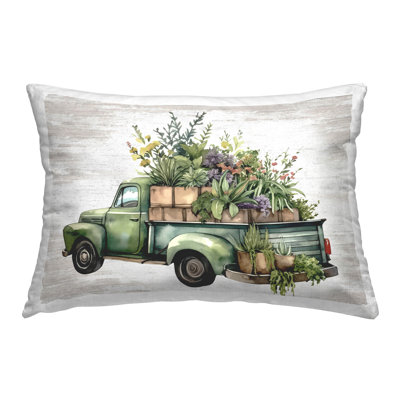 Greenery Filled Truck Decorative Printed Throw Pillow Design by Lettered and Lined