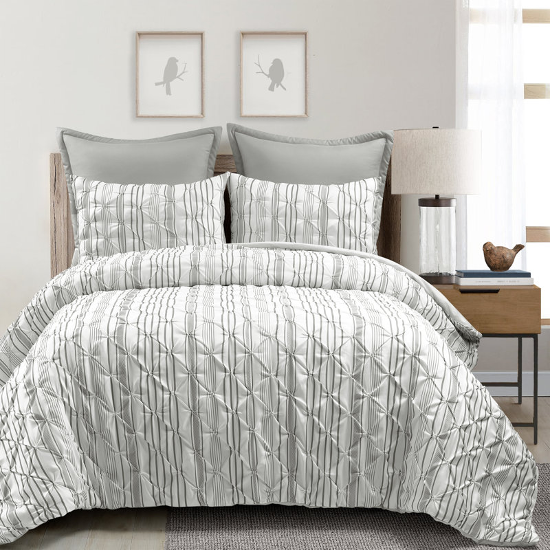 Ravello Pintuck 5 Piece Comforter Set, Gray, King