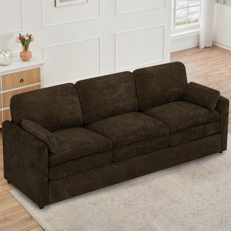 Canapé moelleux moderne de 89 po avec coussin rembourré, canapé en chenille avec 2 coussins bien rembourrés, canapé 3 places pour le salon, la chambre à coucher