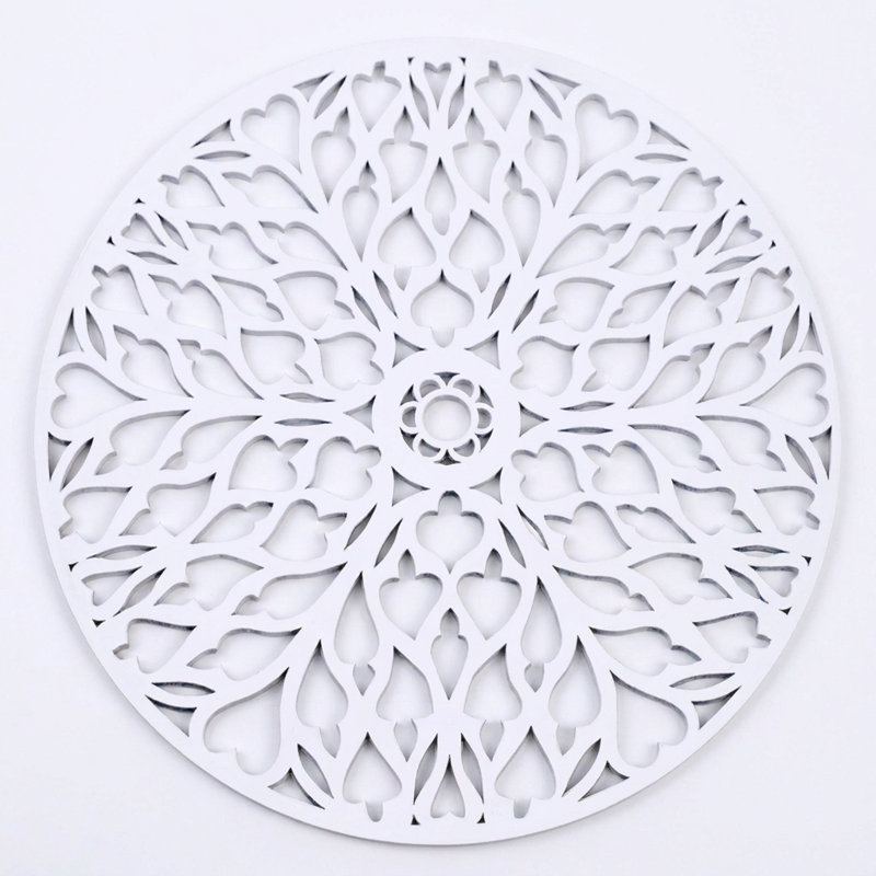 Elegant White Wooden Trivet Placemats Set with Cutout Mandala Design for Dining and Christmas Decor 