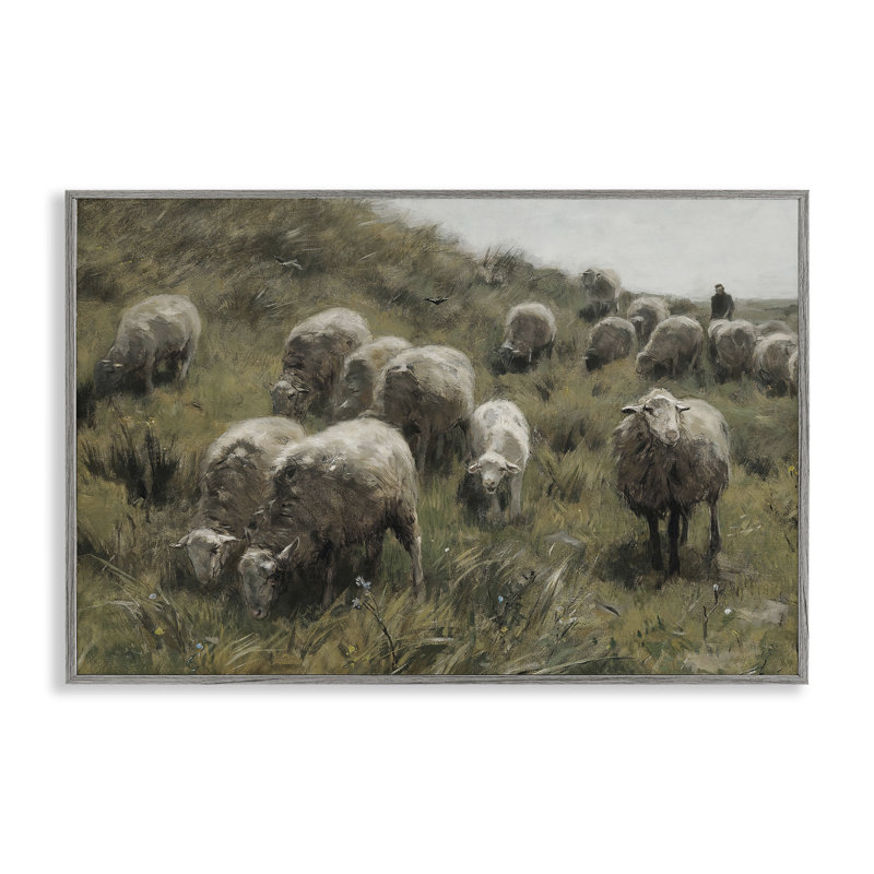 «Sheep at Pasture», art de la giclée encadrée par RileyB, Estampe numérique Farmhouse, H 12 po x l 18 po