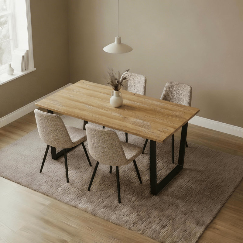 Vigo Solid Pine Dining Table and 4 Chairs Set, Beige