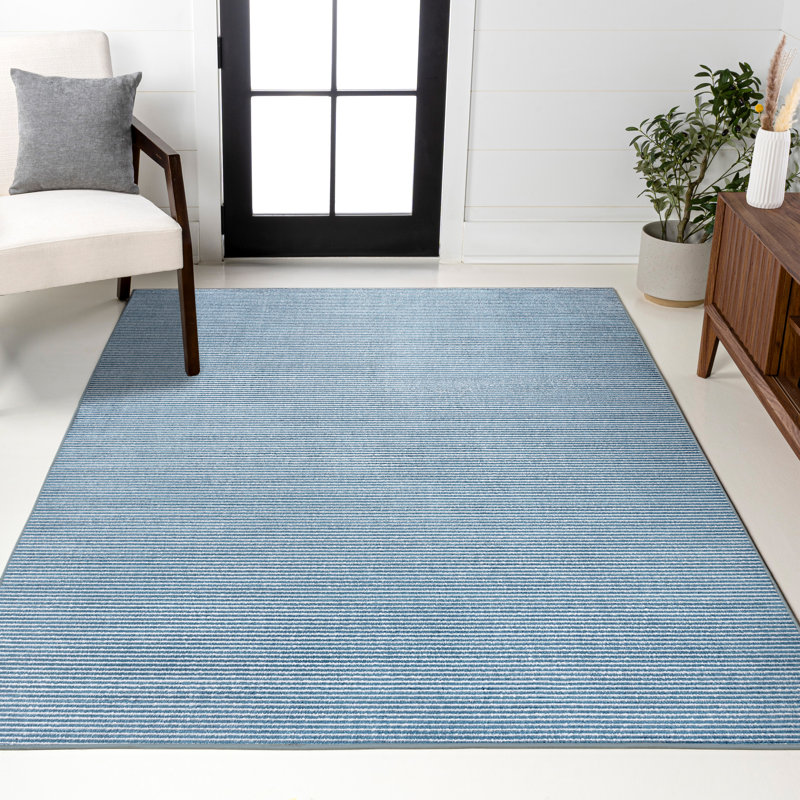 Wolcott Modern Minimalist Pinstripe High-Low Blue/White Rug, Rectangle 3' x 5'