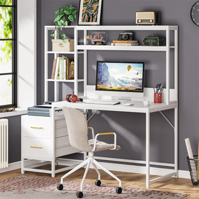 Bureau d'ordinateur 55 pouces blanc avec huche (sans la chaise)