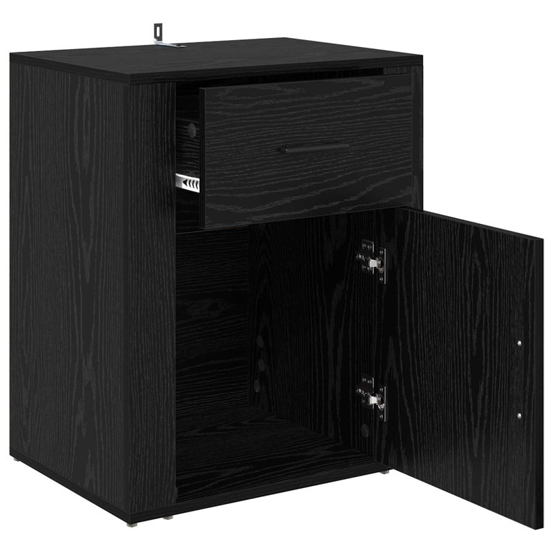 35cm W Manufactured Wood Bedside Table, Black Oak