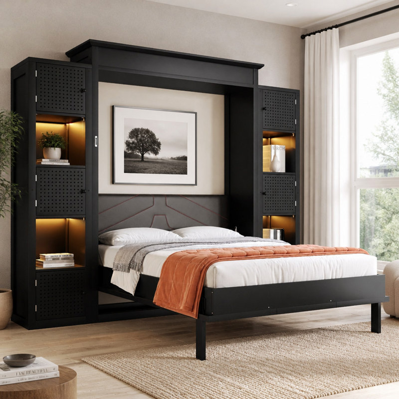 Grand lit escamotable avec lumières DEL et tablettes de rangement
