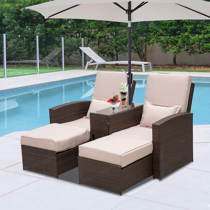 Julietta 165cm Long Chaise Lounge Set with Cushions and Table