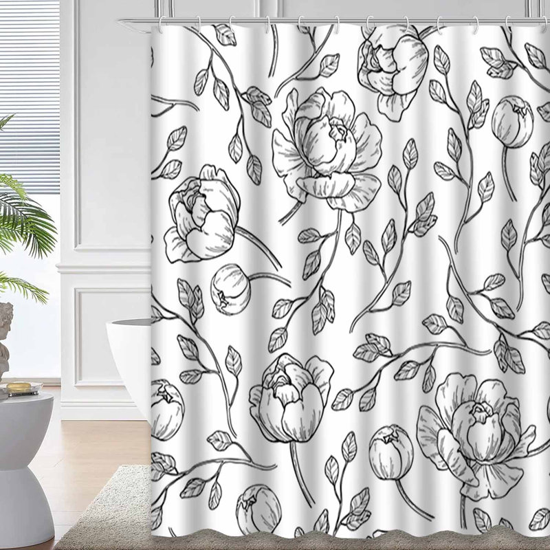 Rideau de douche imperméable à motif floral avec 12 crochets, L 72 po x l 78 po