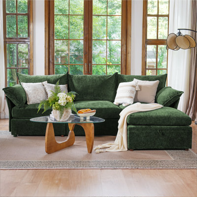 Merchelle 103" Wide Reversible Modern Modular Sectional Sofa With Storage Ottoman -Premium Chenille Fabric