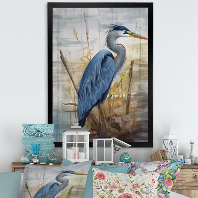 «Blue Heron By The Watersite Watercolor I», art mural oiseau
