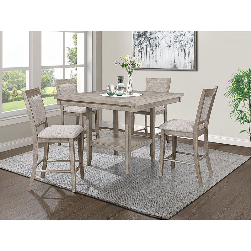 Contemporary Transitional Counter Height Dining Table With Faux Marble Lazy Susan, Ideal For Modern Dining Rooms And Gatherings