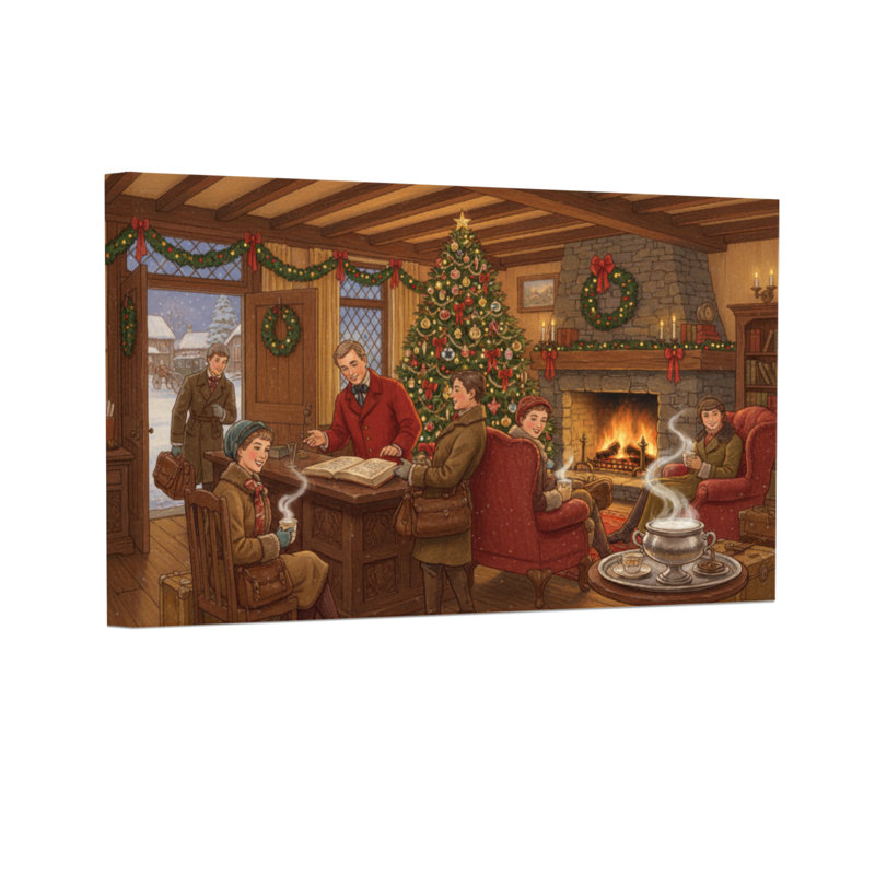 Rassemblement de Noël dans une cabane rustique, H 12 po x l 18 po