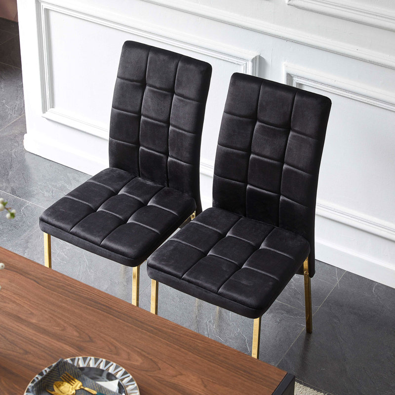 Brooklyn Velvet High Back Side Chair, Black, Golden