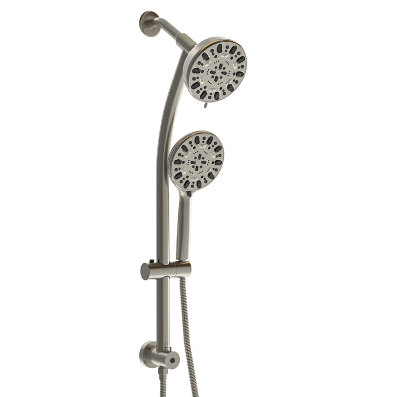 Ensemble de pomme de douche double en nickel brossé avec pomme de douche de 4,7 po, douche à 7 poignées, système de glissière et système de tuyau réglable