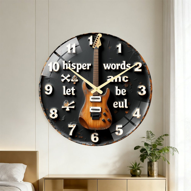 Horloge de guitare avec mots et chiffres - horloge murale 24 po
