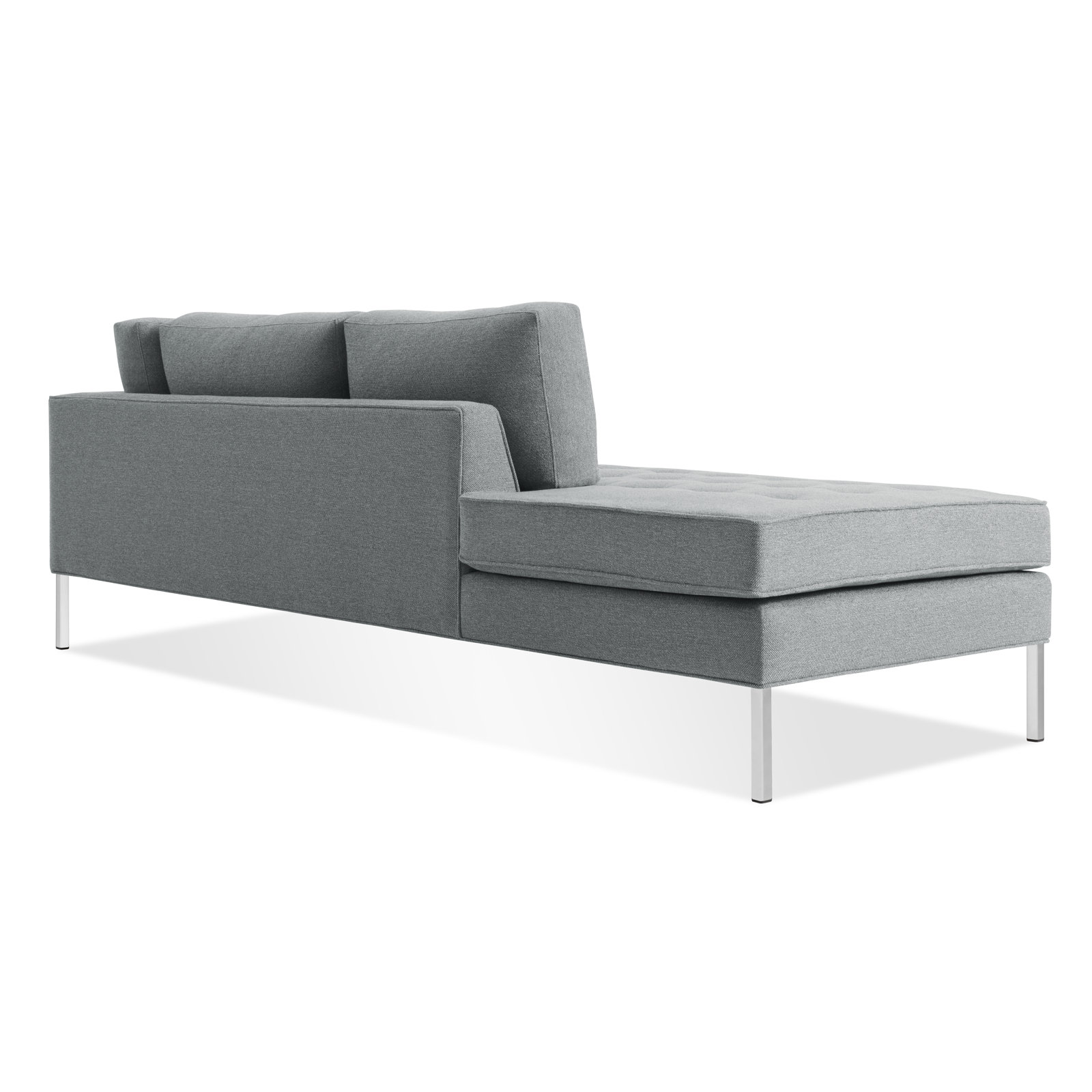Paramount Upholstered Chaise Lounge, Left Hand Facing, Sanford Ceramic Crossweave, Stainless Steel