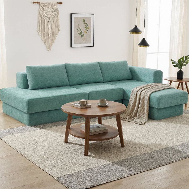 Canapé modulaire en forme de L de 113 po avec coussins double couche, revêtement en chenille, dossier rembourré, accoudoirs carrés, dossiers amovibles, canapé d'angle à 4 places pour le salon