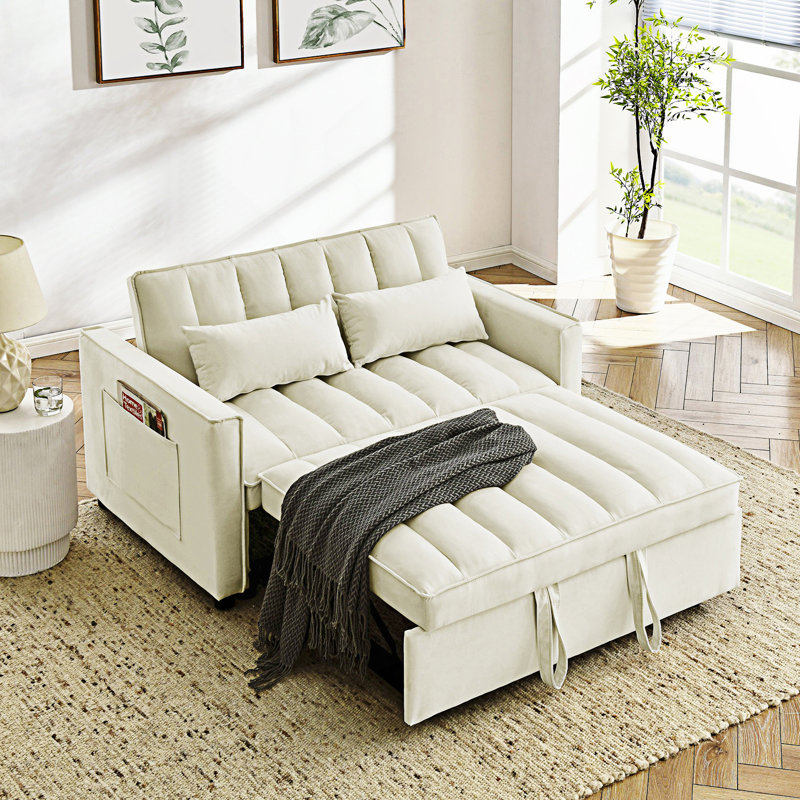 Ornella Modern 4 in1 Loveseat Sofa Bed with Armrests & Storage Pockets, Cream