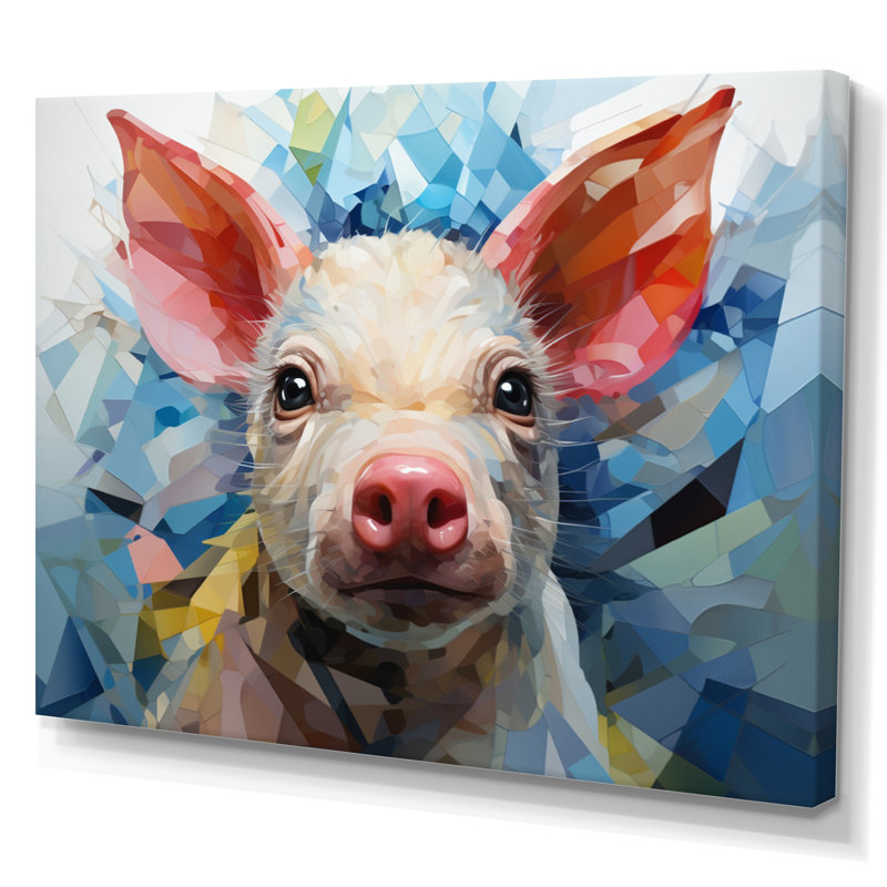 «Pink Curious Piglet», reproduction géométrique sur toile, H 12 po x l 20 po x P 1 po, Toile tendue