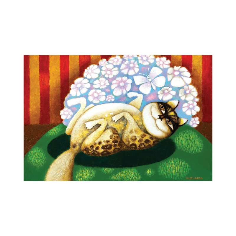 Cat With Flowers - Wrapped Canvas Painting, 20.32cm H x 30.48cm W x 1.905cm D