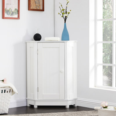Stylish White Bathroom Cabinet - Triangle Corner, Adjustable Shelves, Large Capacity For Toiletries & Towels Shelf Unit Space Functional
