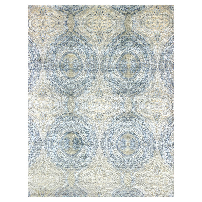 Tapis abstrait noué à la main gris / beige / brun, Rectangle 8 pi x 10 pi