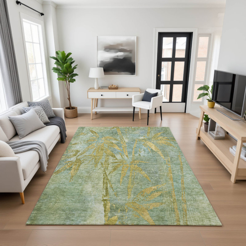 Premium Machine Washable Mayfield AMF2222 Botanical Rug, Aloe, 5' x 7'6"