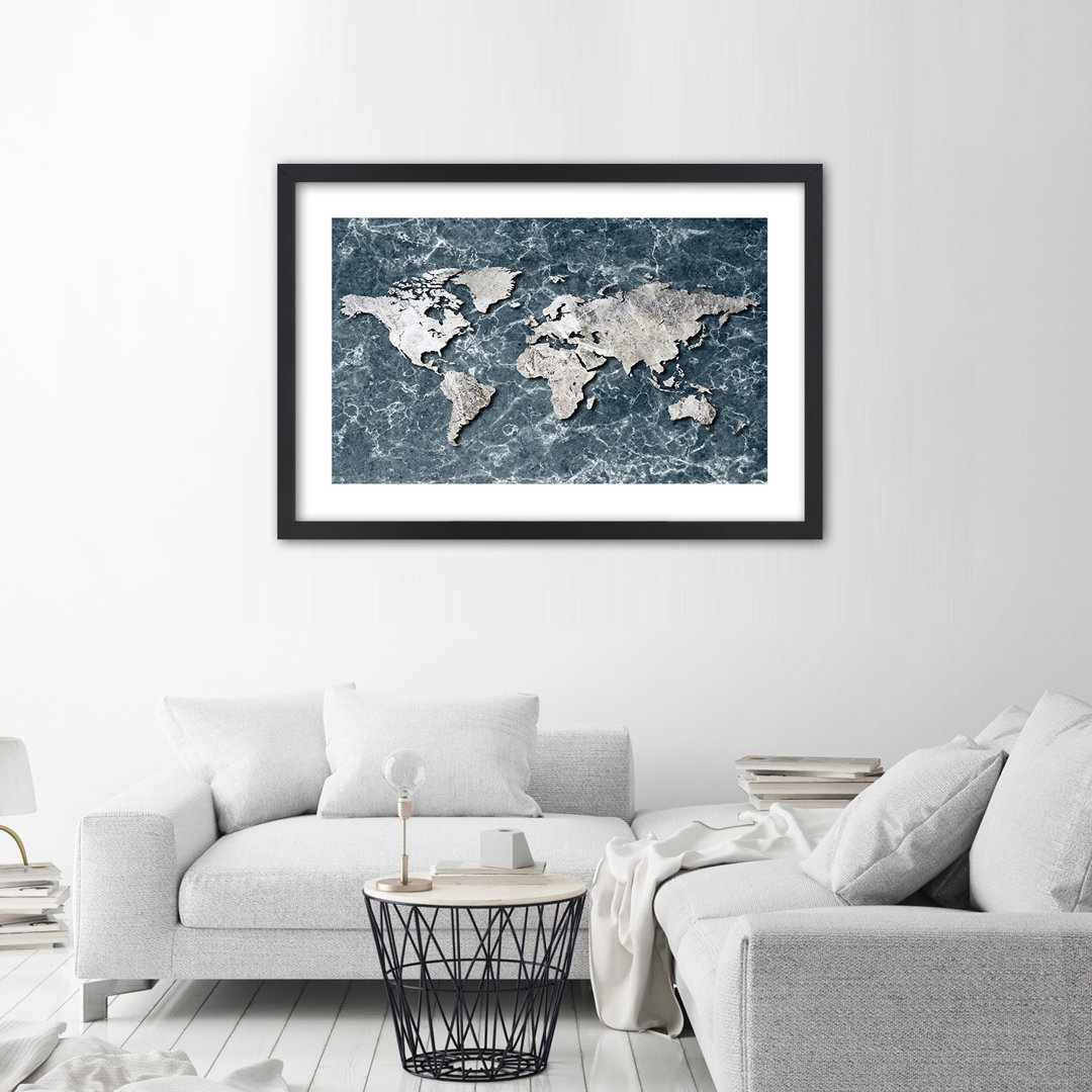 Gerahmtes Poster World Map On Marble