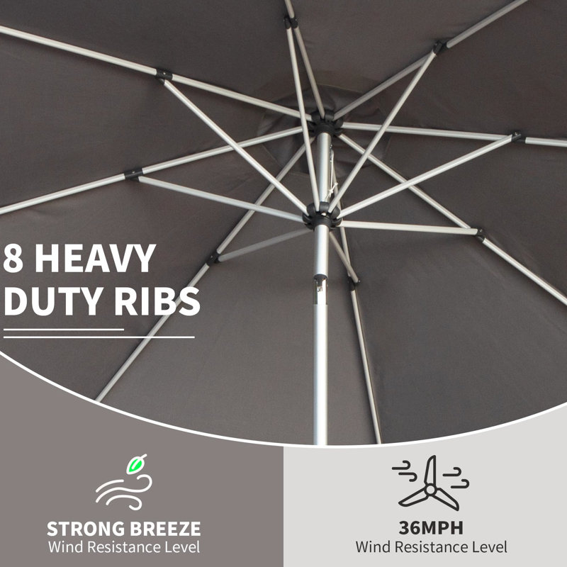 Parasol extérieur gris de 10 pi avec fonction de parasol et résistance au vent du soleil