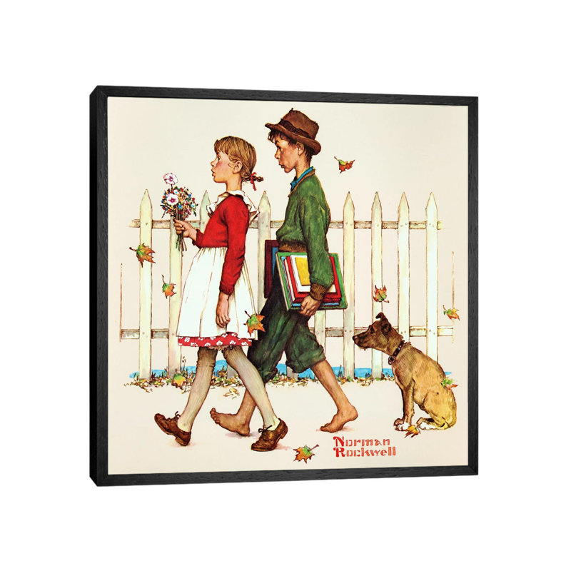 Young Love: Walking to School by Norman Rockwell - 1 Piece Wall Art on Canvas, 66.04 cm H x 66.04 cm W, Black Framed