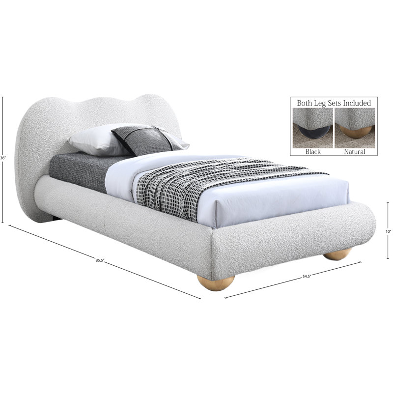 Lit à panneau tapissier Hyde, Simple, Cream Boucle Fabric