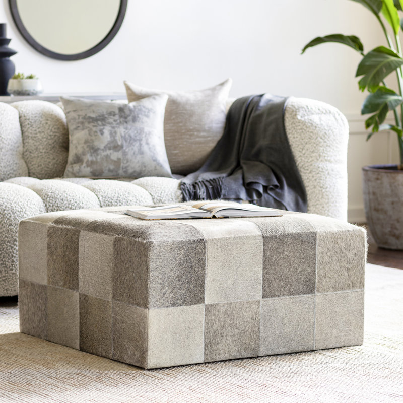 Holton Upholstered Ottoman, Gray Genuine Leather