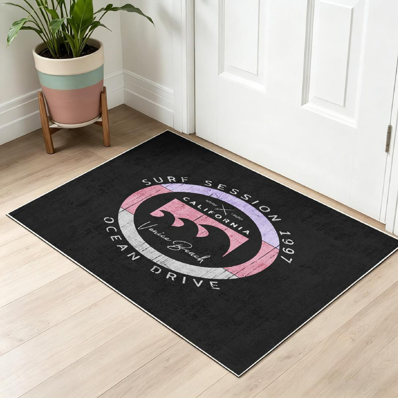 Clear Surf Rider Surfing California Santa Beach Vintage Grunge Shirt Machine Washable Indoor Area Rug, Rectangle 32" x 47"