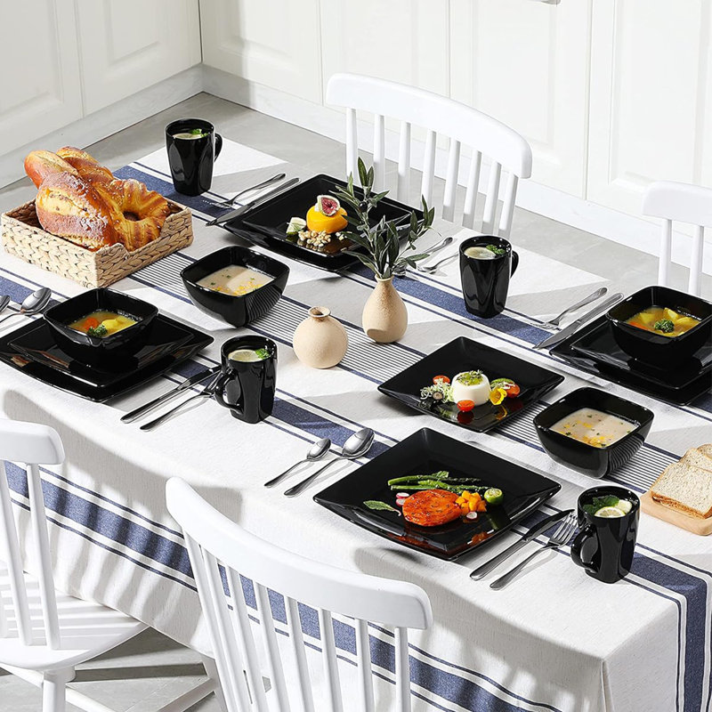 Piece Stoneware Dinnerware Set - Service for 8, Black