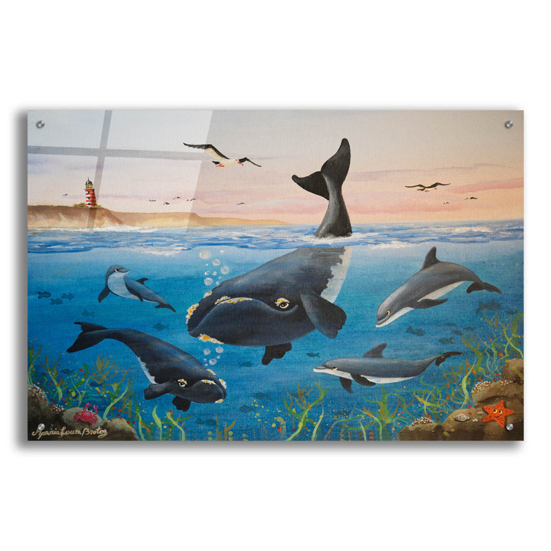  «Lets Play With The Dolphins». par Maria Laura Bratoz, art mural en verre acrylique, 36 po x 24 po, H 24 po x l 36 po