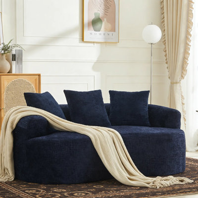 Causeuse à compression bleue incurvée, petit canapé profond en chenille de 70,8 po avec 3 coussins, aucun assemblage requis pour le salon et le petit appartement